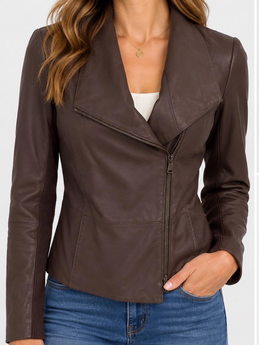 Vince Brown Leather Moto Biker Jacket Size M